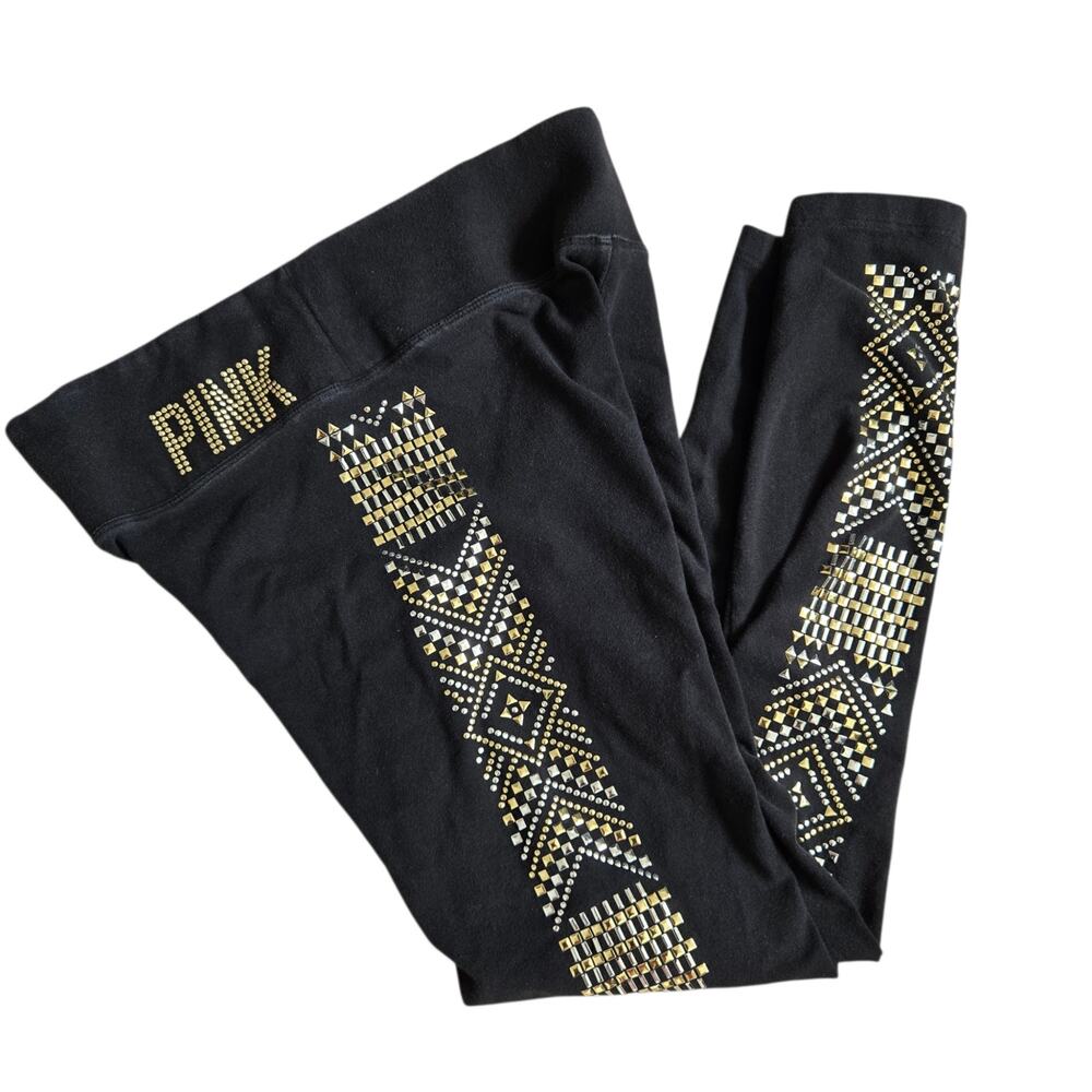 Pink Victoria's Secret Y2K Bling Studded Leggings Spellout Black Women Small